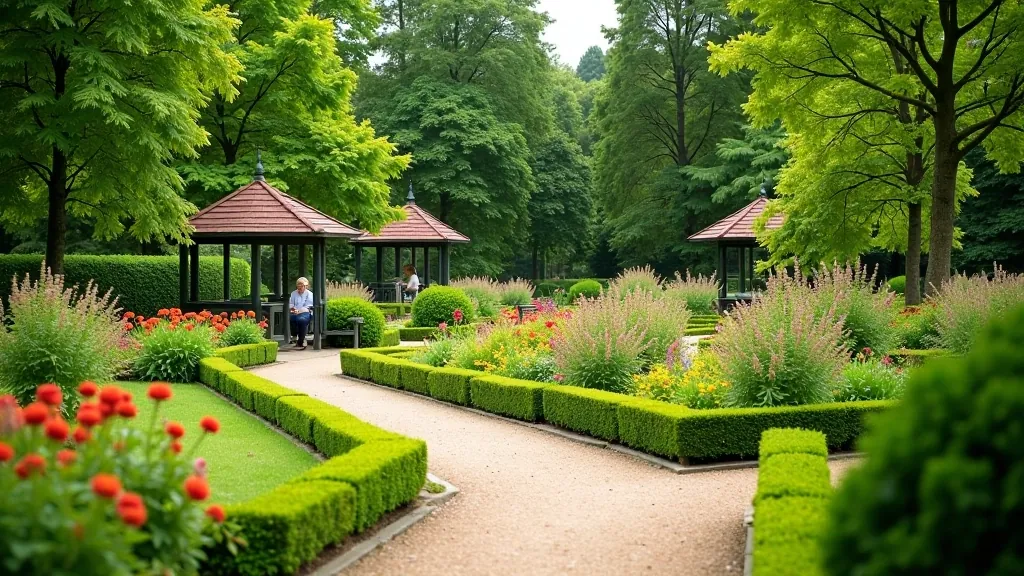 Botanické zahrady Olomouc — květiny, lavičky, altány pro odpočinek, bezpečné chodníky mezi záhony